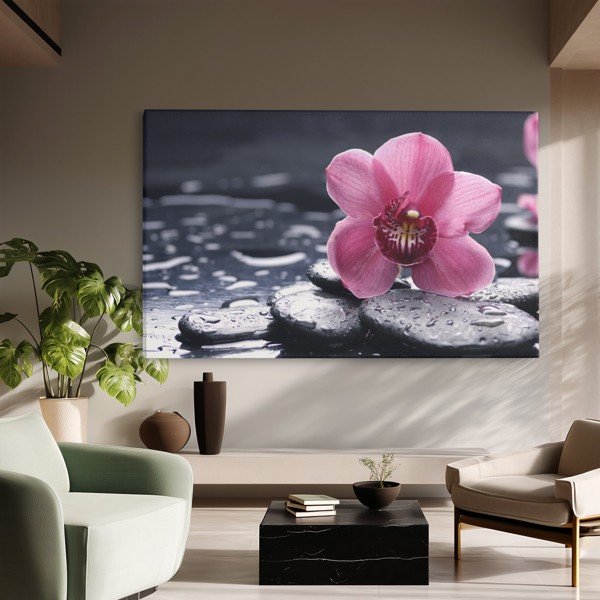 Orchidea Bianca su Sfondo Scuro Stampa su Tela - alla parete in un interno