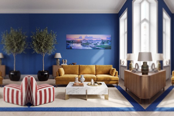 Zonsondergang Over Rivier Canvas Print - aan de muur in een interieur