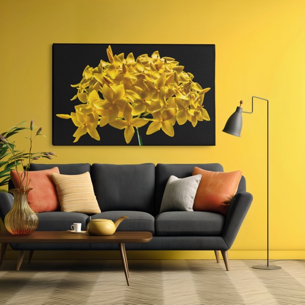 Stampa su Tela Collage Floreale Giallo - alla parete in un interno
