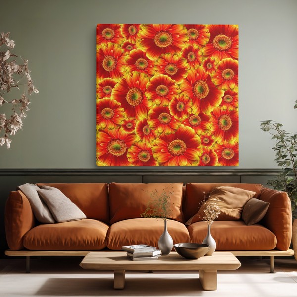 Impression sur Toile Bouquet de Gerberas - au mur dans un intérieur