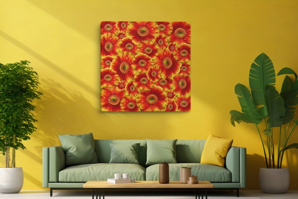 Impression sur Toile Bouquet de Gerberas - au mur dans un intérieur