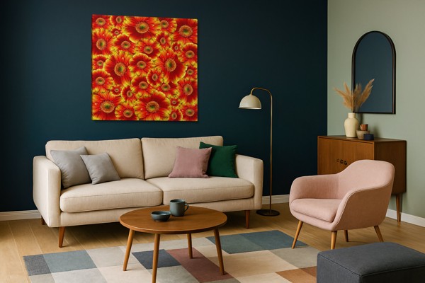 Impression sur Toile Bouquet de Gerberas - au mur dans un intérieur