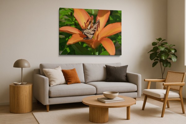 Impression sur toile Papillon et Fleurs Sauvages - au mur dans un intérieur