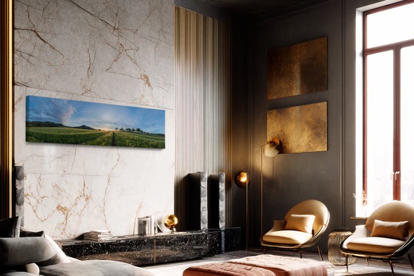Green Fields at Sunrise Canvas Print - on the wall in a room interior