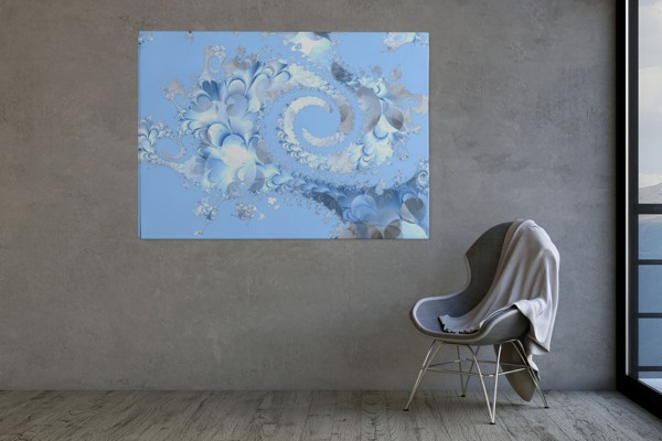 Blue Leaf Spiral Abstraction Canvas Print - on the wall in a room interior
