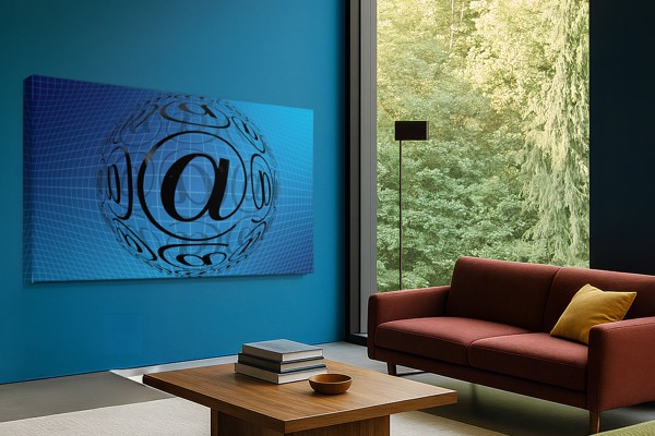 Abstraktní digitální síť - tisk na plátně - na stěně v interiéru