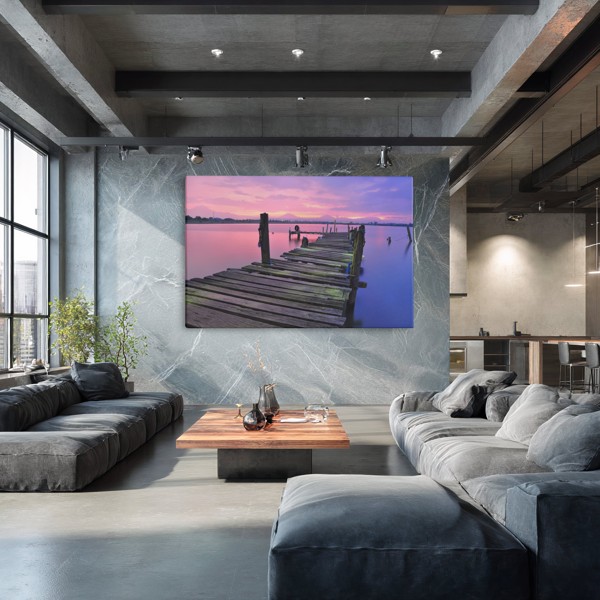 Lienzo Romántico del Lago - Atardecer sobre el Agua - en la pared de un interior