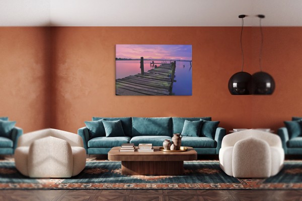 Lienzo Romántico del Lago - Atardecer sobre el Agua - en la pared de un interior