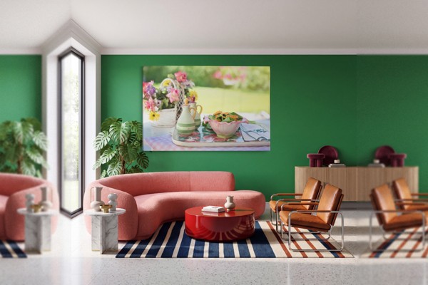 Impression sur toile Fleurs fraîches et herbes culinaires - au mur dans un intérieur