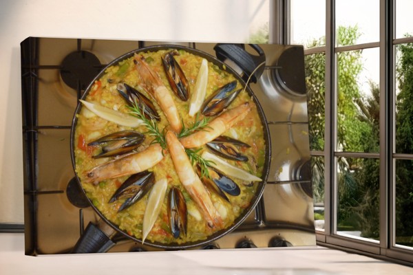 Paella Morska Hrana Platno - Kulinarna Umetnost za Kuhinjo - na steni v interjerju