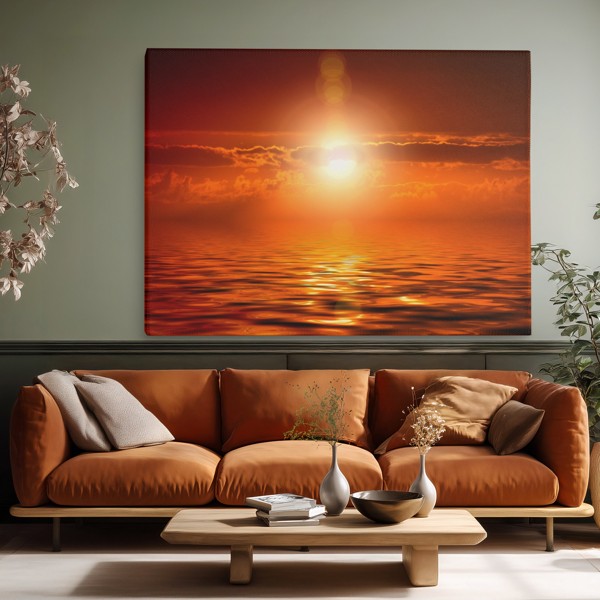Punainen taivas tyynellä merellä Canvas-tulostus - seinällä huoneessa