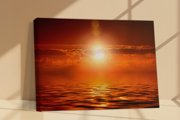 Punainen taivas tyynellä merellä Canvas-tulostus - seinällä huoneessa