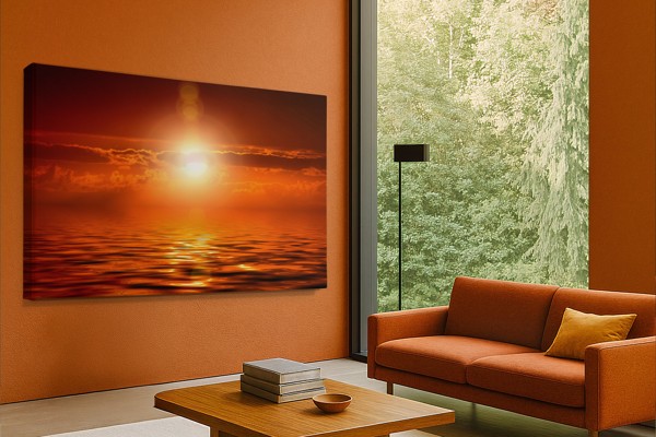 Punainen taivas tyynellä merellä Canvas-tulostus - seinällä huoneessa