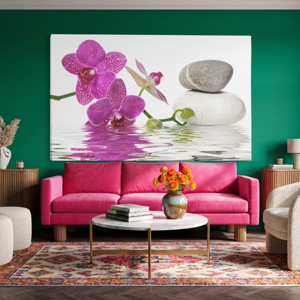 Vodní květiny Feng Shui plátno - na stěně v interiéru