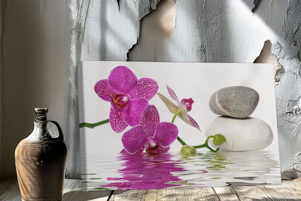 Vodní květiny Feng Shui plátno - na stěně v interiéru