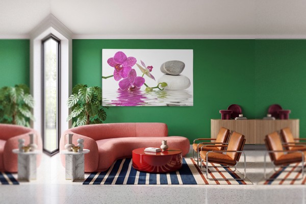 Vodní květiny Feng Shui plátno - na stěně v interiéru