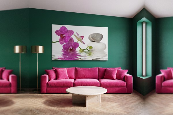 Vodní květiny Feng Shui plátno - na stěně v interiéru
