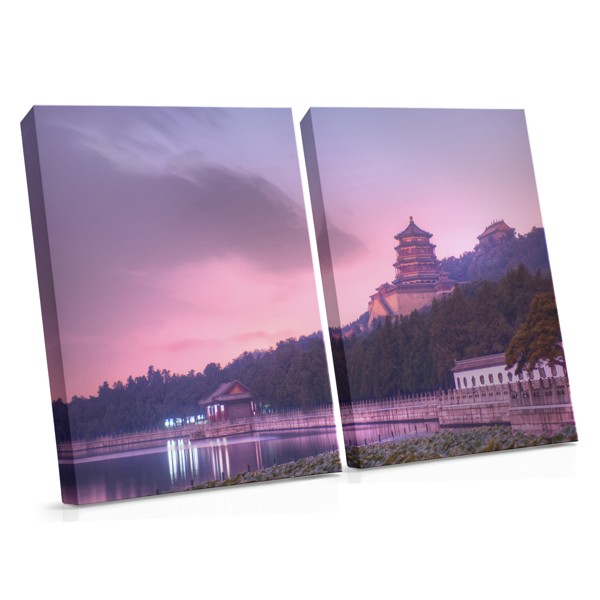 Blauer See Tempel Spiegelung Leinwanddruck