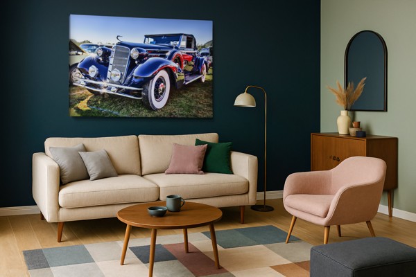 Vintage Auto Industry Lærredstryk - på væggen i et interiør