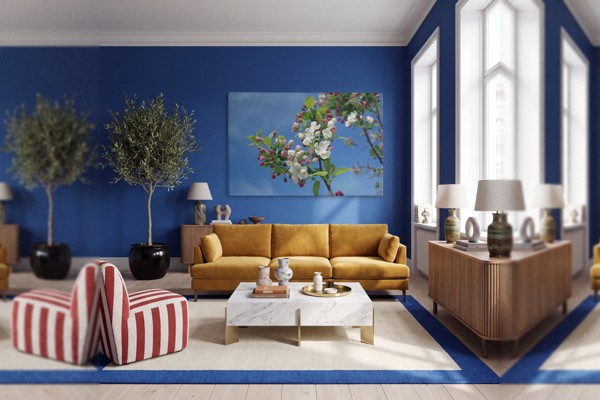 Frühjahrsblüten-Baum Leinwanddruck - an der Wand in einem Raum