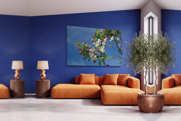 Frühjahrsblüten-Baum Leinwanddruck - an der Wand in einem Raum