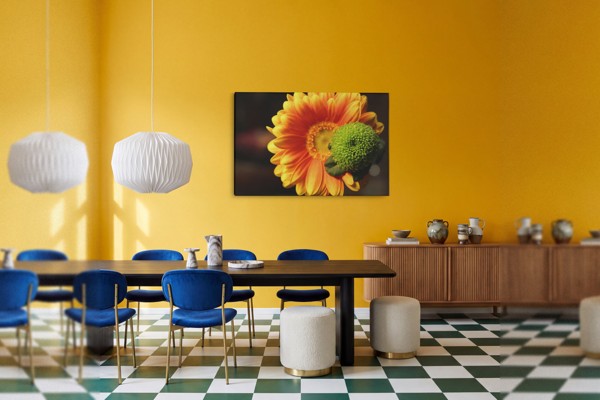 Stampa su Tela Collage di Gerbere - alla parete in un interno