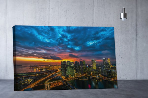 Chicago Skyline ved Skumring Lærredstryk - på væggen i et interiør
