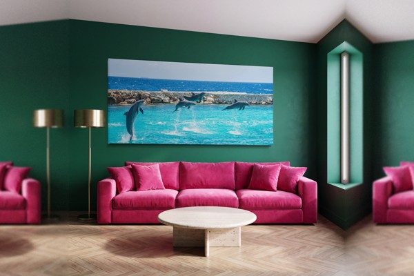 Dolphins in Motion Canvas Print - on the wall in a room interior
