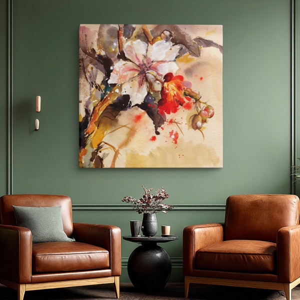 Lienzo Estampado Rosa Floral Botánico - en la pared de un interior