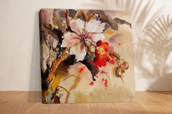 Lienzo Estampado Rosa Floral Botánico - en la pared de un interior