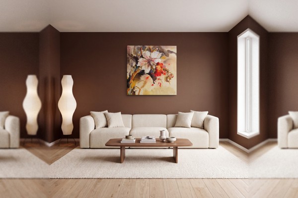 Lienzo Estampado Rosa Floral Botánico - en la pared de un interior