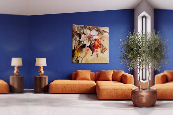 Lienzo Estampado Rosa Floral Botánico - en la pared de un interior