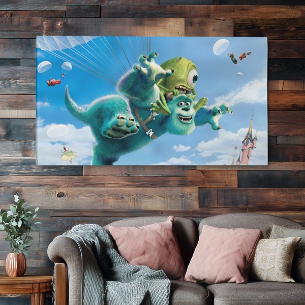 Impressão em Tela Personagens Monsters Inc. - na parede num interior