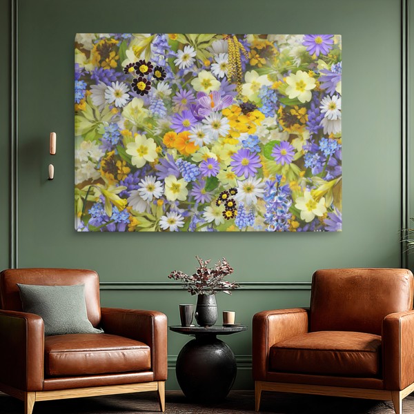 Lentebloemen Boeket Canvasprint - aan de muur in een interieur