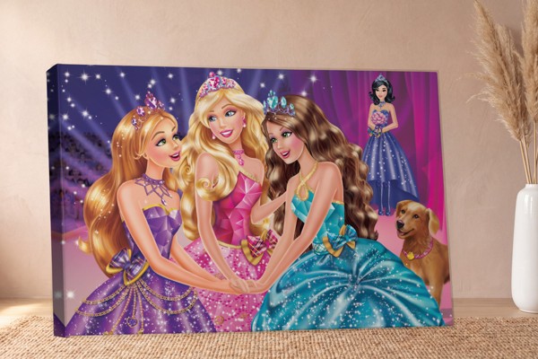 Barbie Prinsesse Animeret Lærredstryk - på væggen i et interiør