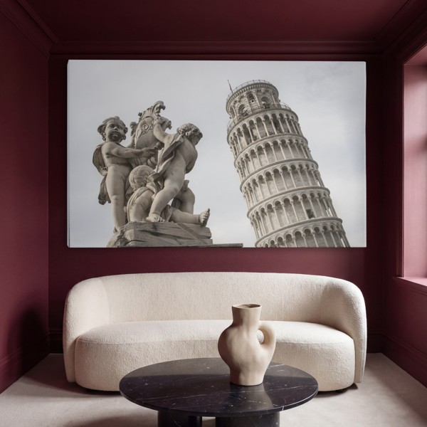 Torre de Pisa Cinzenta Impressão em Tela - na parede num interior