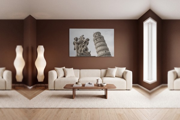 Torre de Pisa Cinzenta Impressão em Tela - na parede num interior