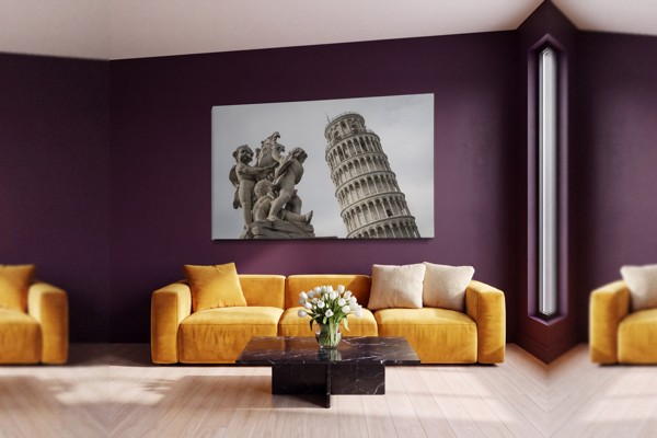 Torre de Pisa Cinzenta Impressão em Tela - na parede num interior