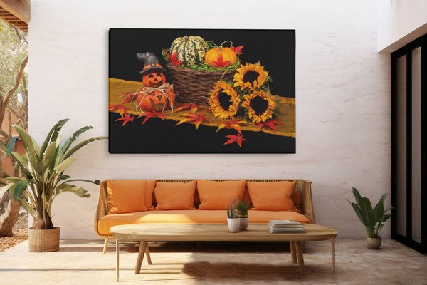 Toile Tournesol et Récolte d'Automne Nature Morte - au mur dans un intérieur