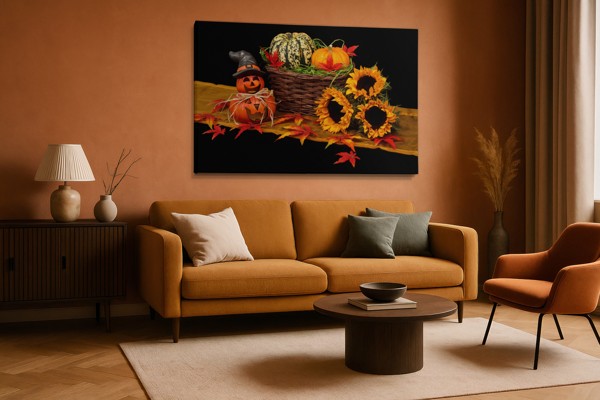 Toile Tournesol et Récolte d'Automne Nature Morte - au mur dans un intérieur