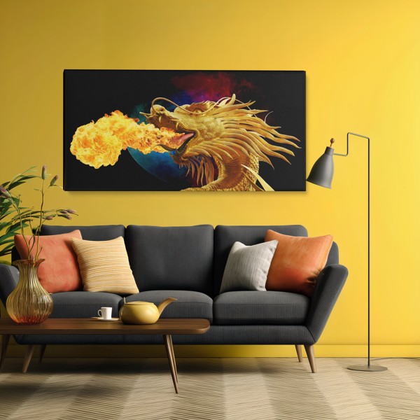 Lienzo Arco de Dragones Dorados - en la pared de un interior