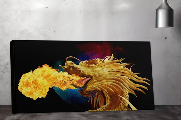 Lienzo Arco de Dragones Dorados - en la pared de un interior