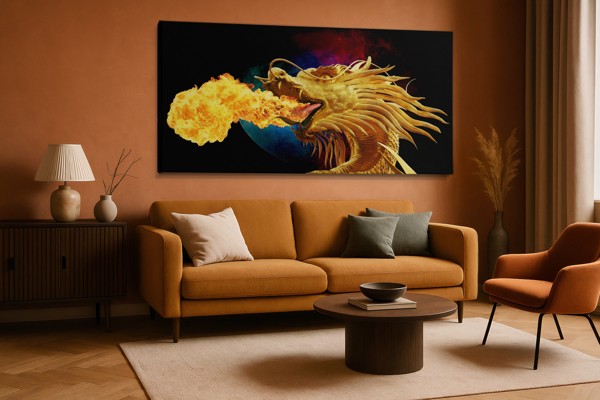 Lienzo Arco de Dragones Dorados - en la pared de un interior