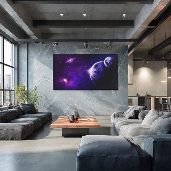 Lienzo Nebulosa Púrpura y Planeta - en la pared de un interior
