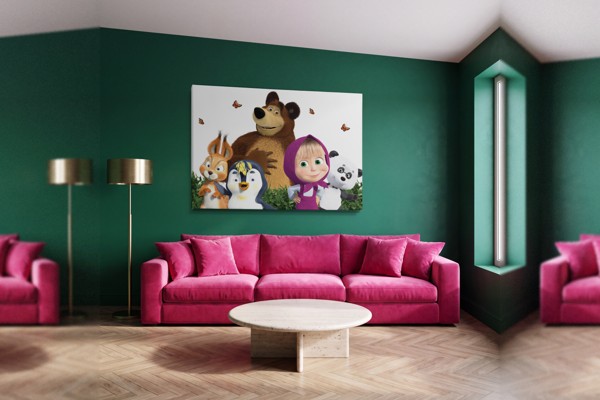 Lienzo Masha y el Oso - en la pared de un interior