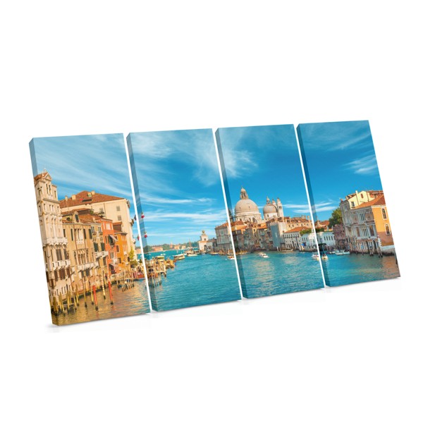 Venice Canal with Moored Gondolas Canvas Print