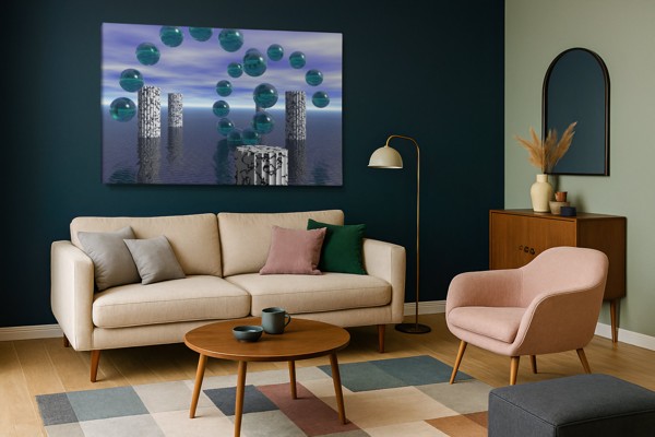 Parallel Realities Abstract Water Collage Canvas Print - on the wall in a room interior