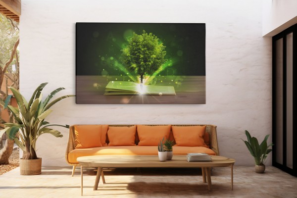 Grön trädbok-collage canvas print - på väggen i ett rum