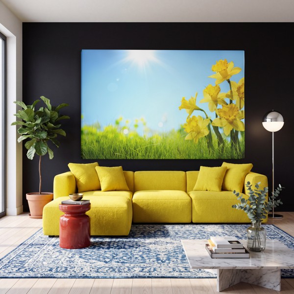 Lentebloemen in Zonlicht Canvas Print - aan de muur in een interieur