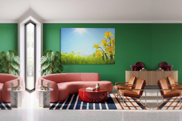 Lentebloemen in Zonlicht Canvas Print - aan de muur in een interieur